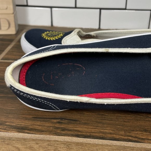 Talbots Women's Size 7.5 Shoes Blue Canvas Gold Crested Slip On Comfort Flats - Picture 9 of 14